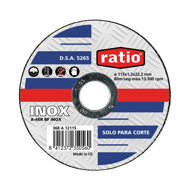 Disco de corte inox/metal RATIO 230x1,8x22,2 mm. 25 unidades