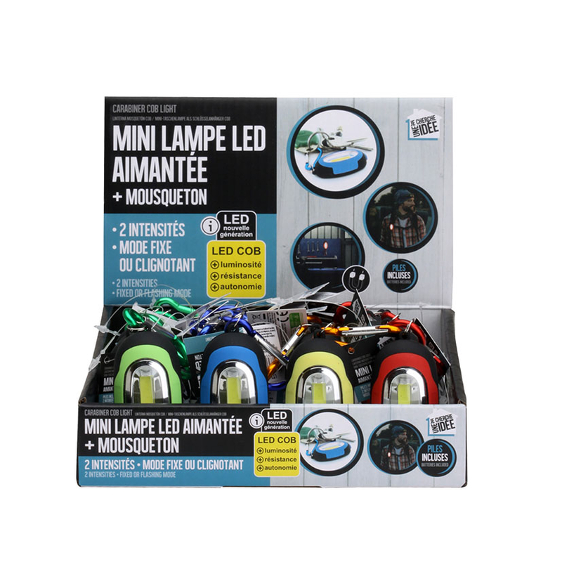 Lámpara Led con imán y mosquetón 24 unidades
