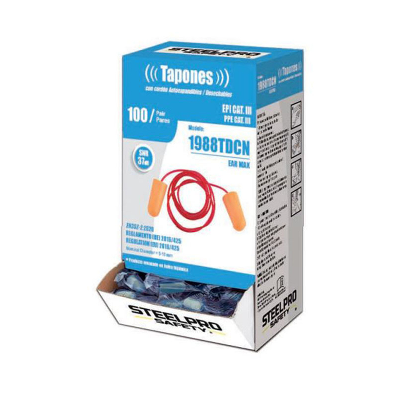 Tapones auditivos desechables MARCA Ear max con cordón 100 pares