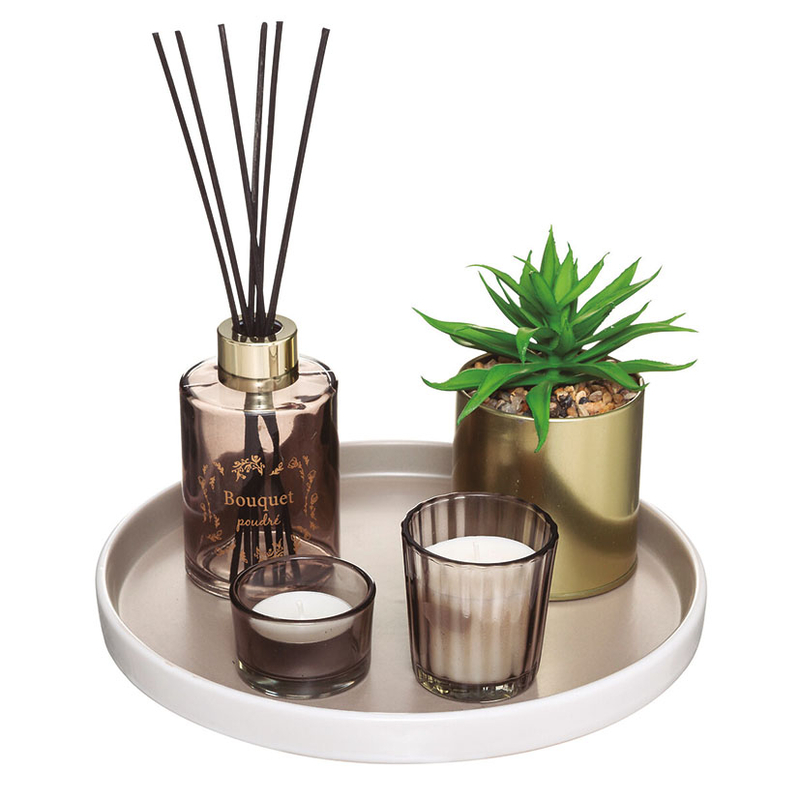 Juego aromas con bandeja regalo y planta artificial