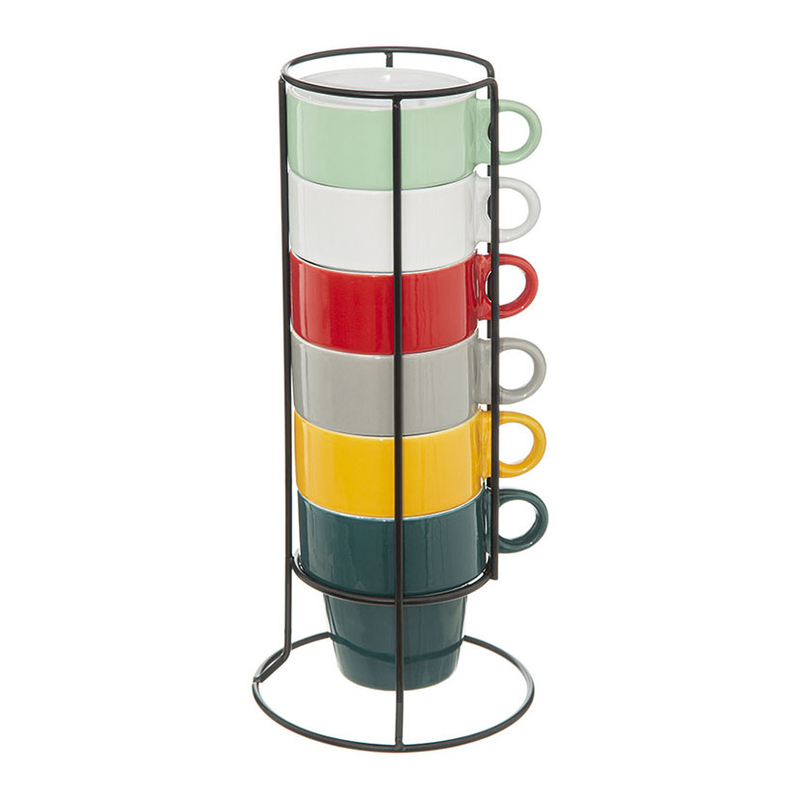 Juego 6 tazas Mug con soporte sobremesa