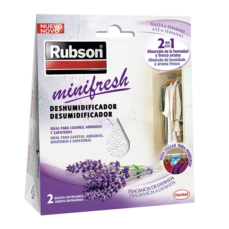 Rubson Minifresh Deshumidificador de armarios aroma a lavanda, 2 bolsas de  50g cada una