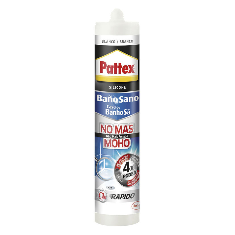 Pattex No Más Moho, silicona antimoho, larga duración impermeable, color blanco, cartucho 280ml