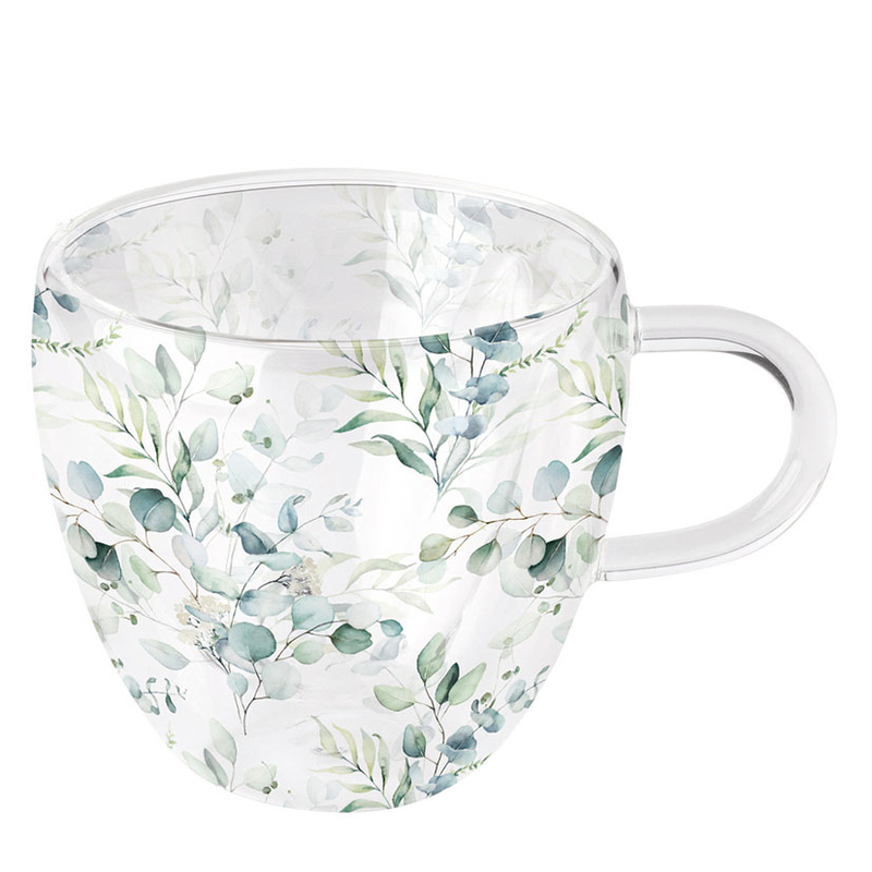 Taza cristal Serie Eucaliptus fondo blanco