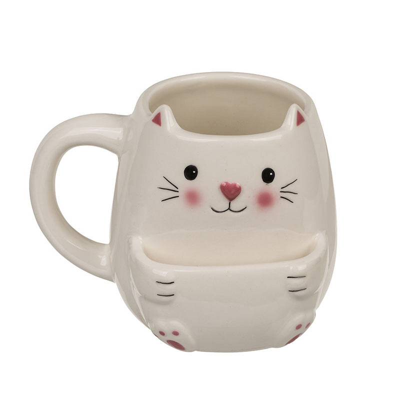 Taza cerámica Gato con compartimento para galletas