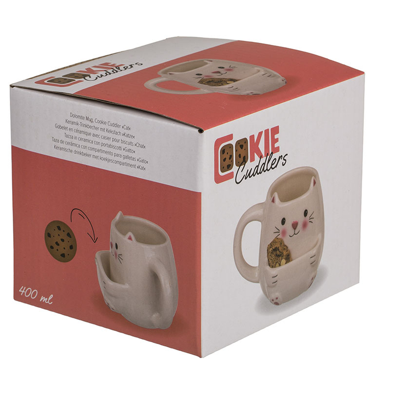 Taza cerámica Gato con compartimento para galletas