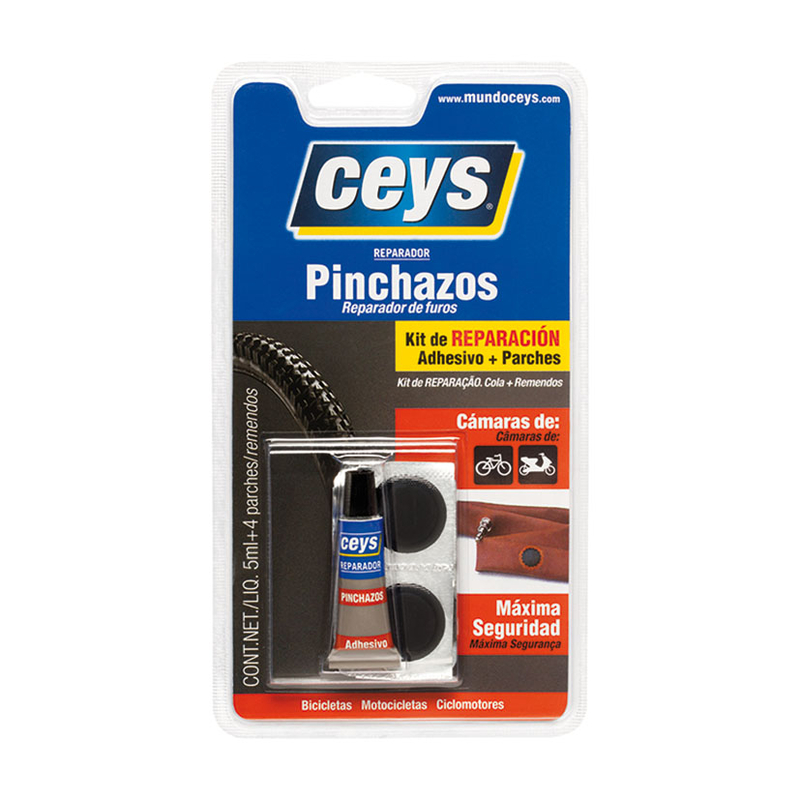 Adhesivo CEYS reparador pinchazos, 5ml + 4 parches