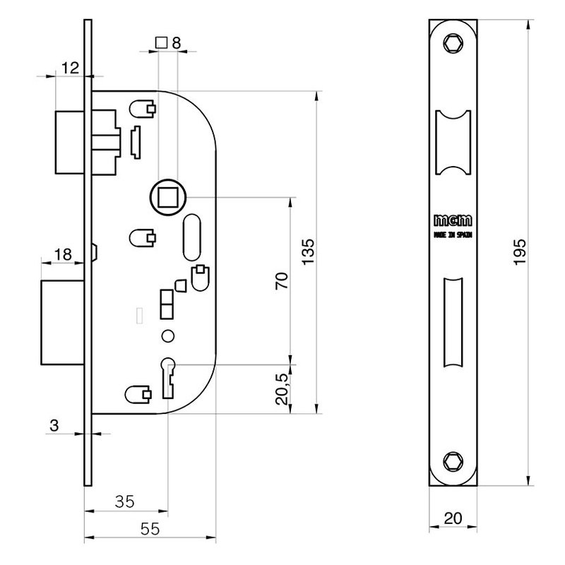 Cerradura de embutir MCM madera modelo 1308 entrada 40 mm