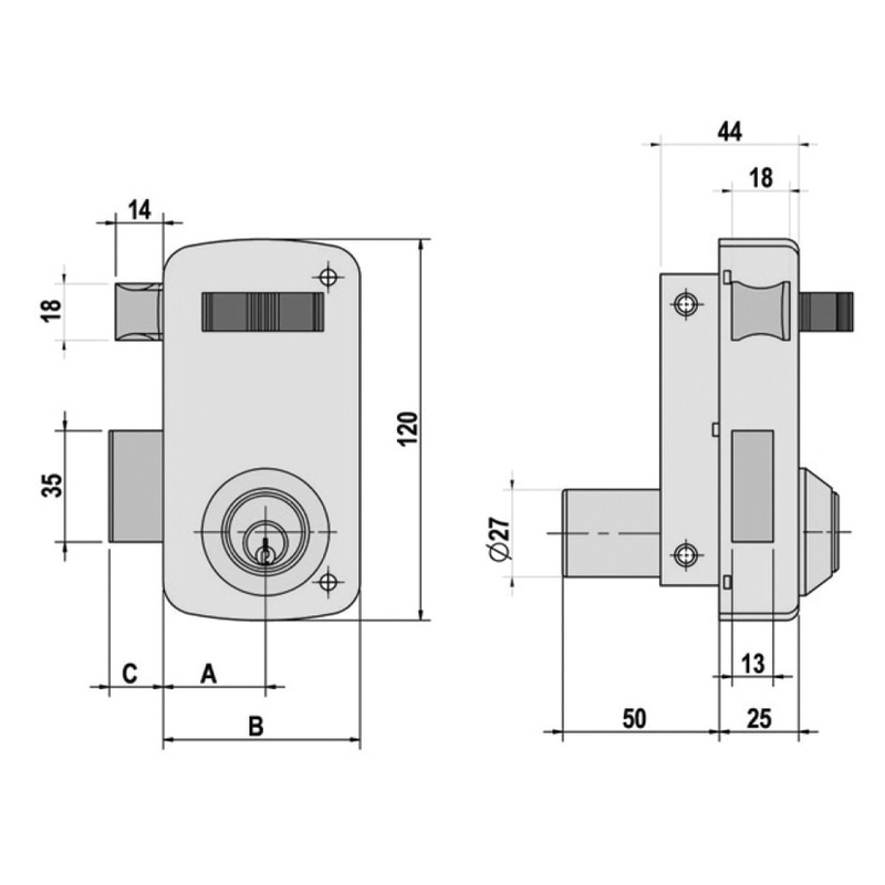 Cerradura sobreponer LINCE modelo 5056A 70 mm