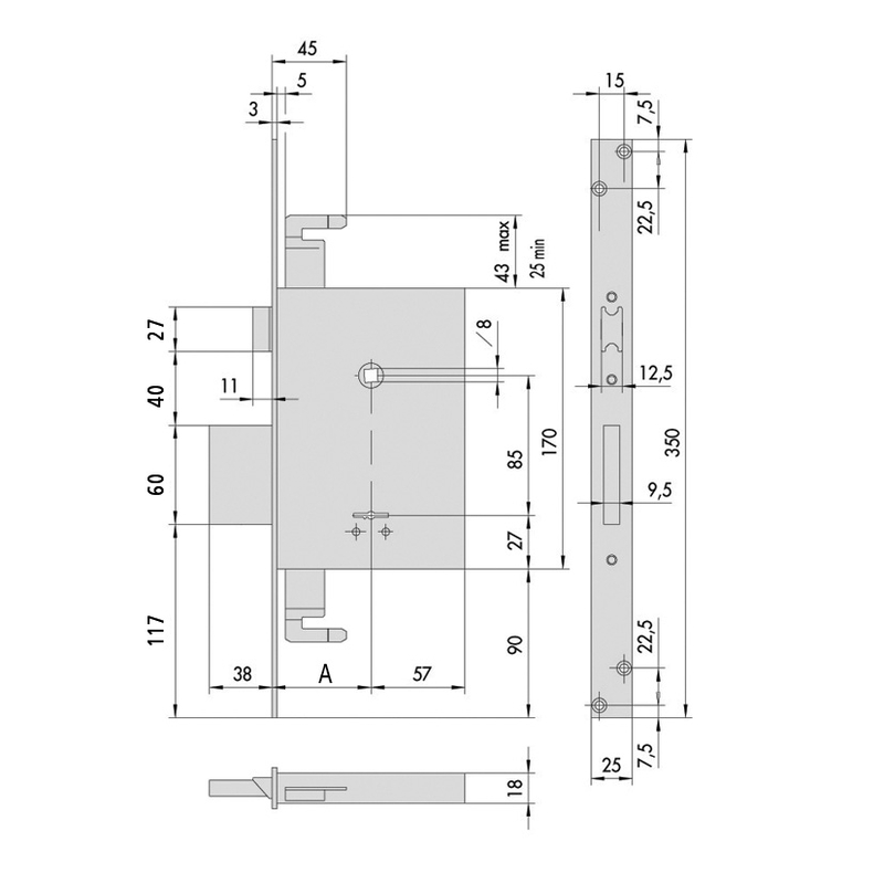 Cerradura embutir CISA de borjas con cierre superior