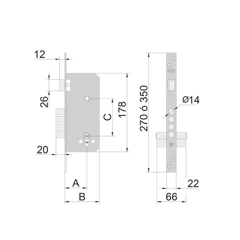 Cerradura de embutir UCEM madera modelo 2058