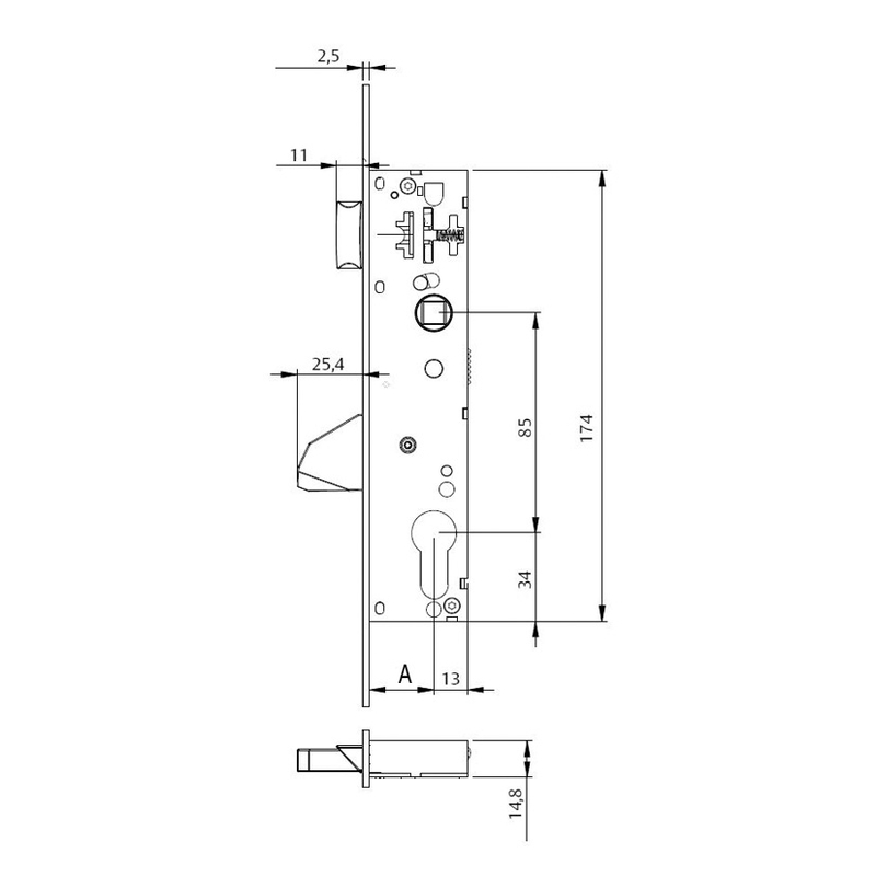 Cerradura embutir carpintería metálica TESA ASSA ABLOY modelo 2210BE