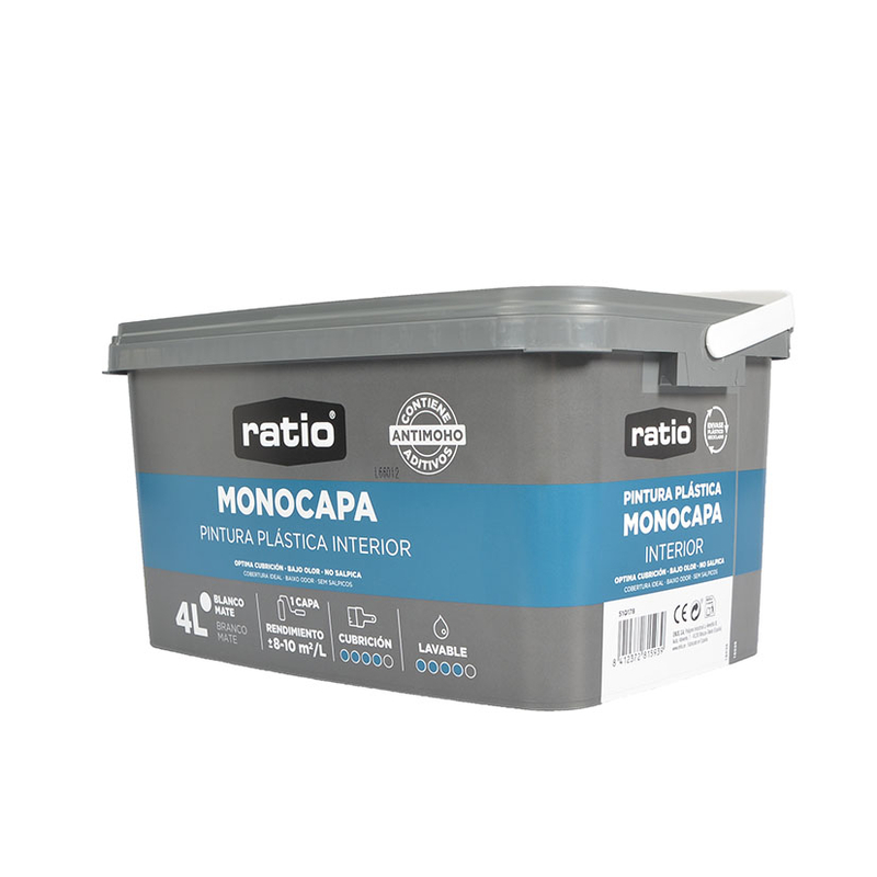 Pintura plástica monocapa interior RATIO antimoho 4l