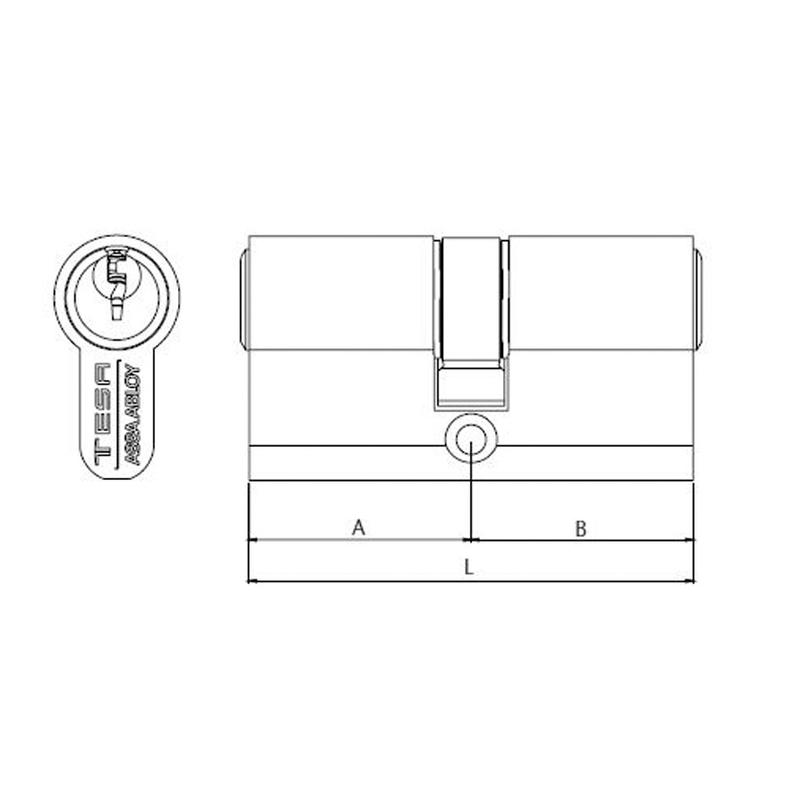 Cilindro sistema TESA ASSA ABLOY TE-5 latonado 70 mm 30-40 mm