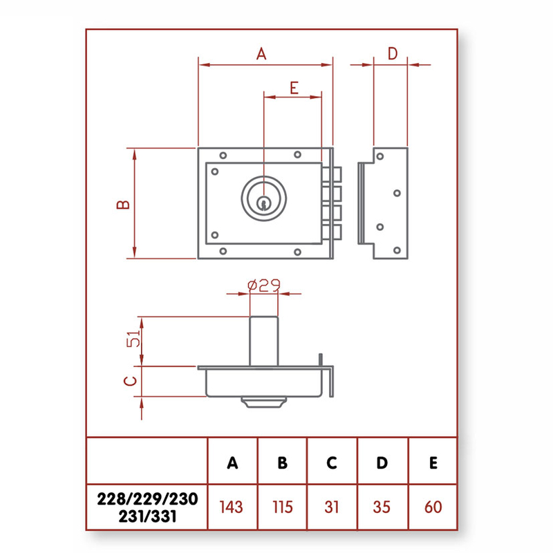 Cerradura sobreponer JIS modelo 230 120 mm