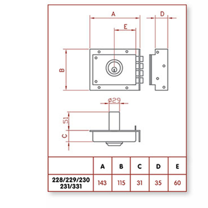 Cerradura sobreponer JIS modelo 231 120 mm