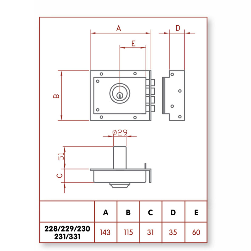 Cerradura sobreponer JIS modelo 229 120 mm