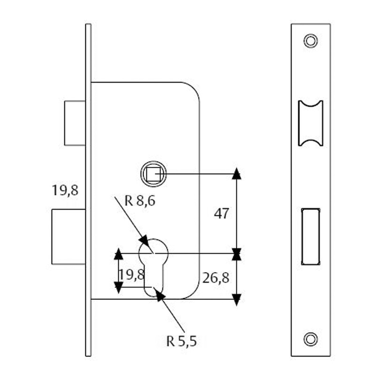 Cerradura embutir madera TESA ASSA ABLOY mod. 2010-P niquelado