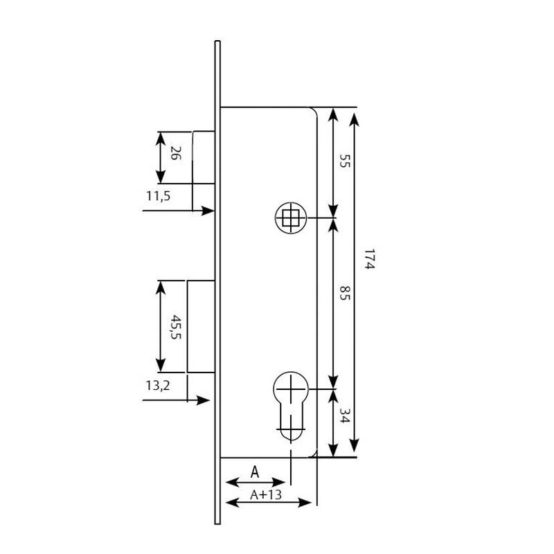 Cerradura embutir carpintería metálica TESA ASSA ABLOY modelo 2210