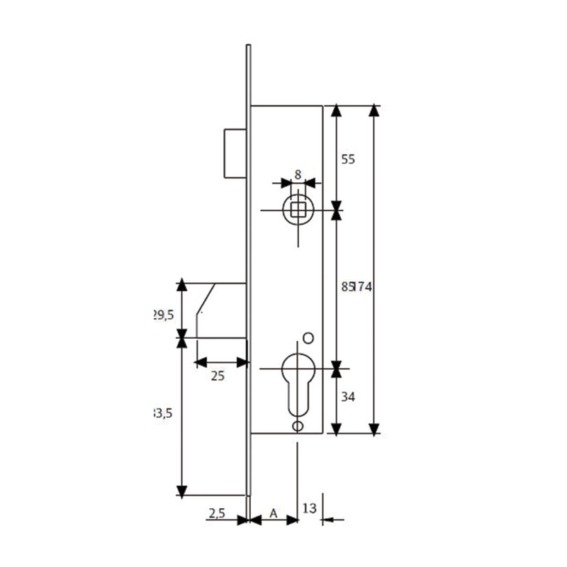 Cerradura embutir carpintería metálica TESA ASSA ABLOY modelo 2210 inox sin cerradero
