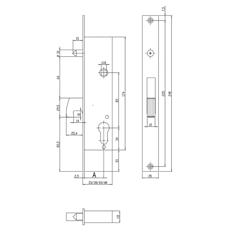 Cerradura embutir carpintería metálica TESA ASSA ABLOY modelo 2241