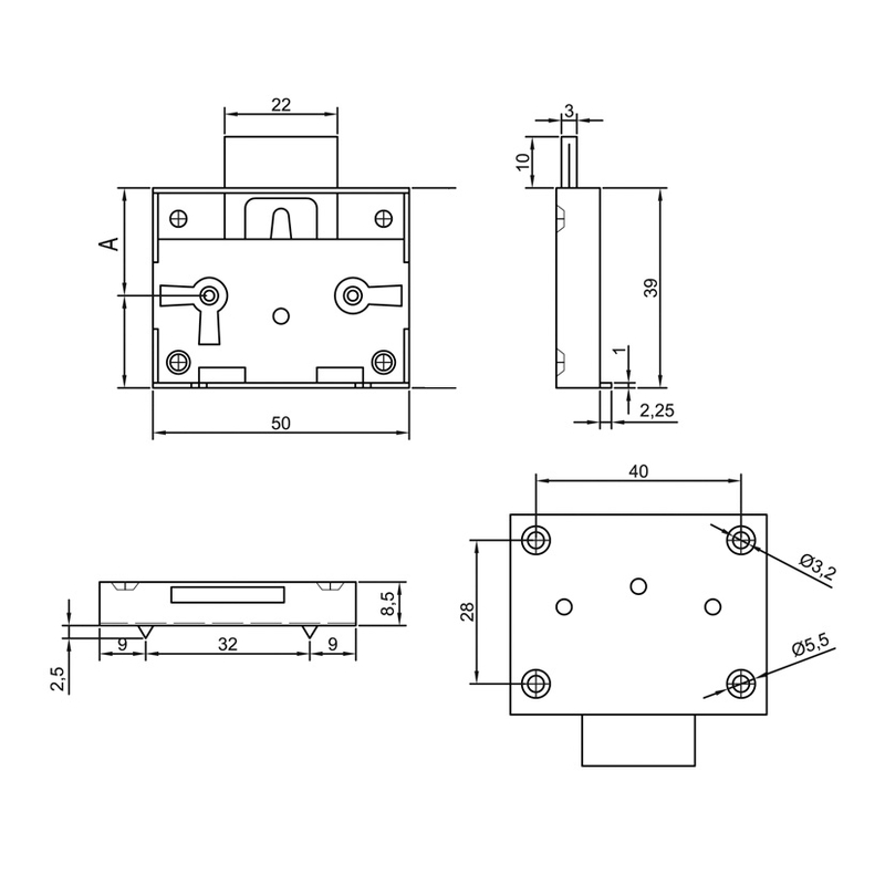 Cerradura sobreponer mueble (Envase completo)