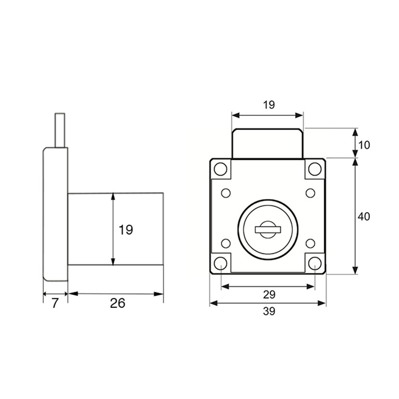 Cerradura de sobreponer para muebles. 12 unidades