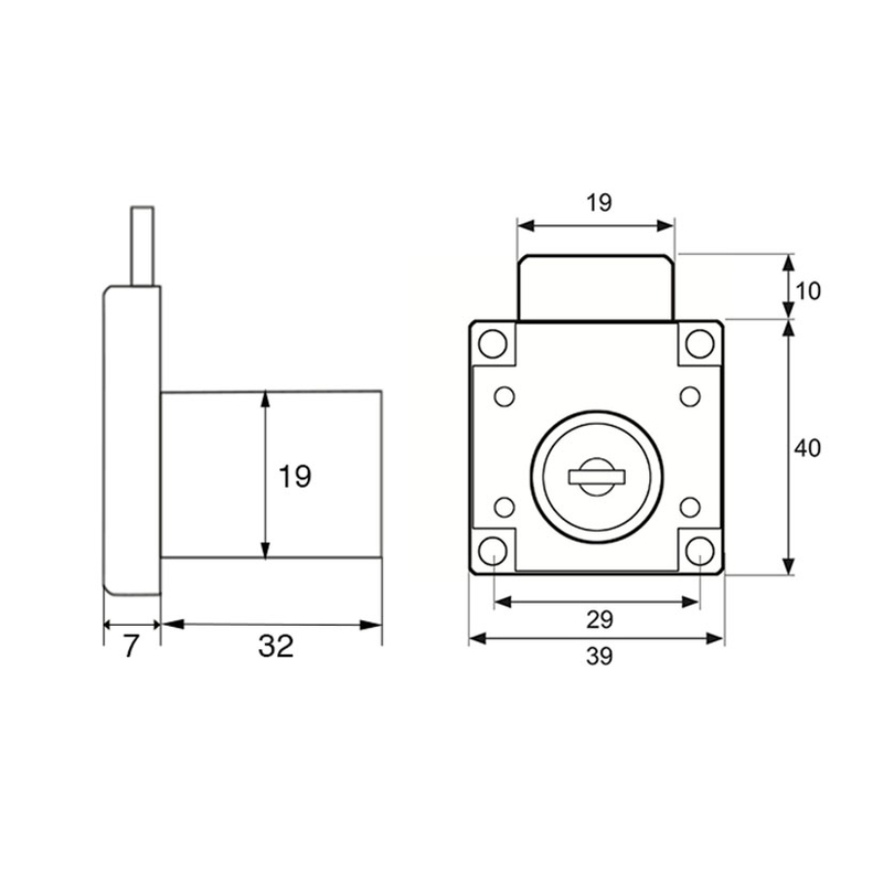 Cerradura de sobreponer para muebles. 12 unidades