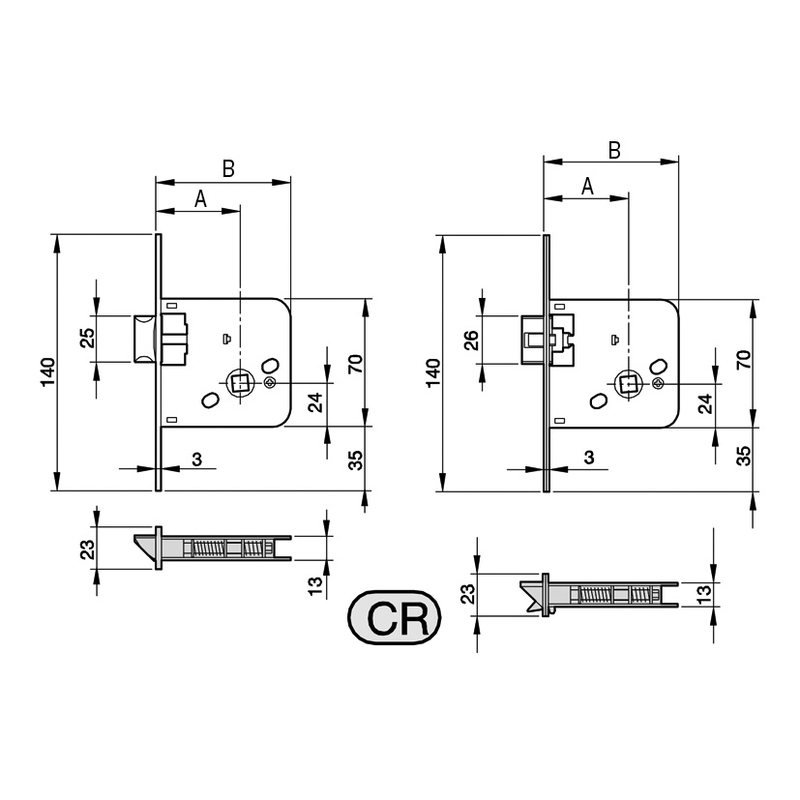 Picaportes embutir madera YALE-AZBE modelo 650 60mm 5 unidades