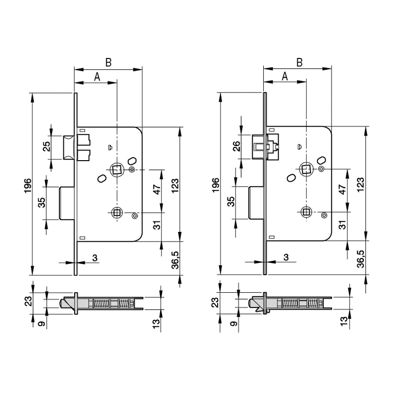 Picaportes embutir madera YALE modelo 651 60mm. 2 unidades