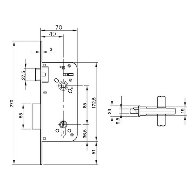 Cerradura picaporte embutir madera YALE mod. 800 40mm