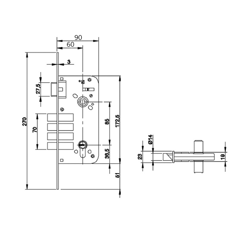 Cerradura seguridad embutir madera YALE modelo 8912 90mm