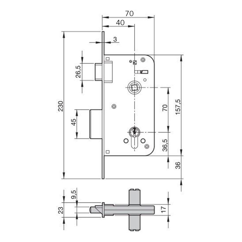 Picaportes embutir madera YALE modelo 700 70mm