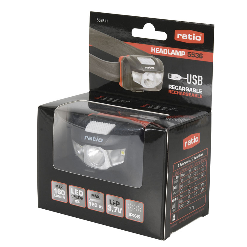 Linterna frontal LED recargable Headlamp 5536 RATIO