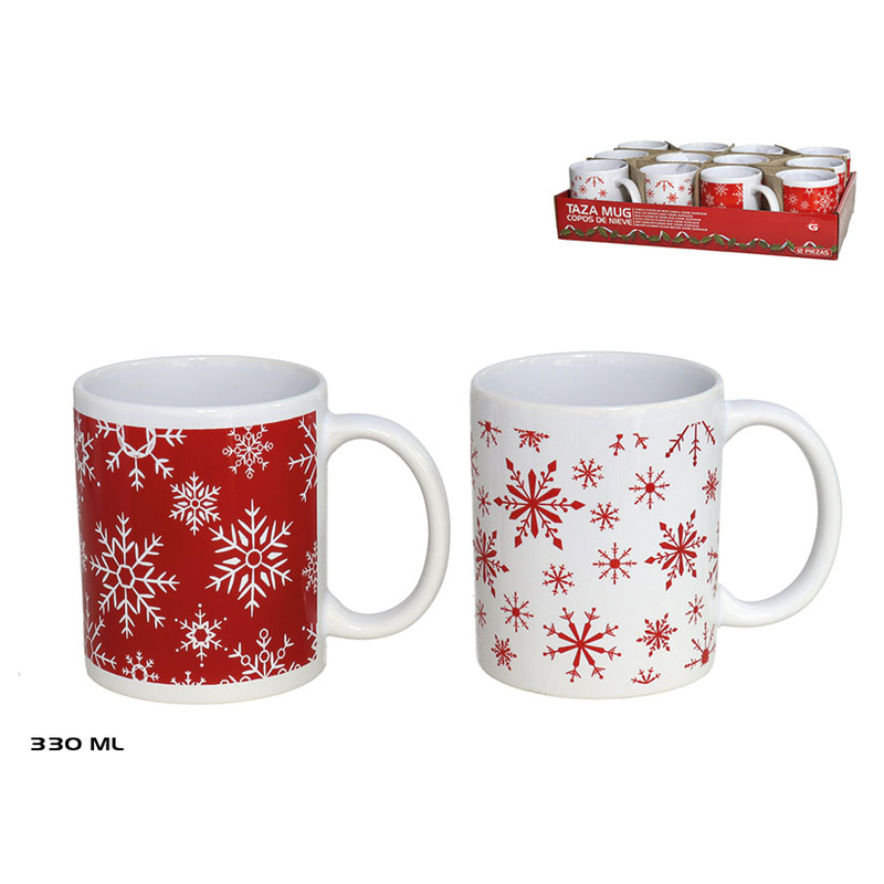 Tazones mug copos de nieve 330 ml. 12 unidades