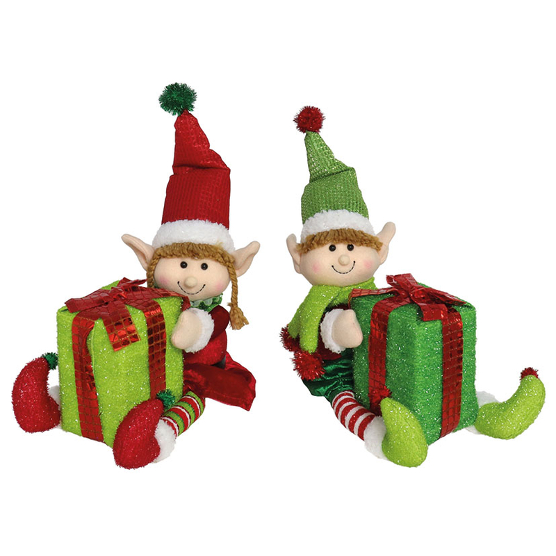 Elfo flandes decorativo sentado con regalo 38 cm
