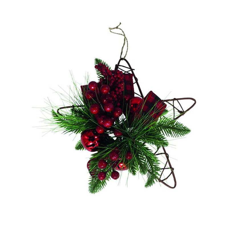Estrella colgante Navidad con bayas y bolas 30 cm