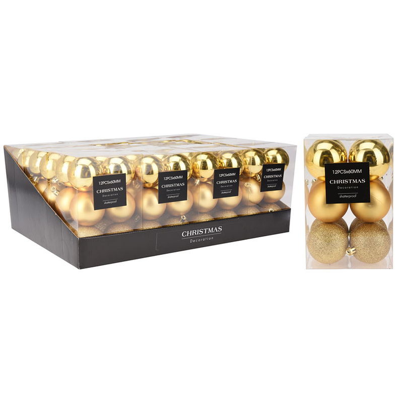 Juego 12 bolas Navidad 6 cm acabados surtidos