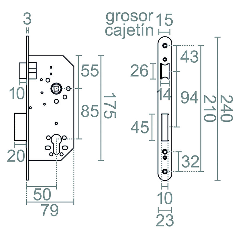Cerradura embutir MICEL C/R CRE06
