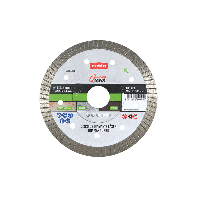 Disco de diamante porcelánico turbo RATIO Top Max 115 Quality Max