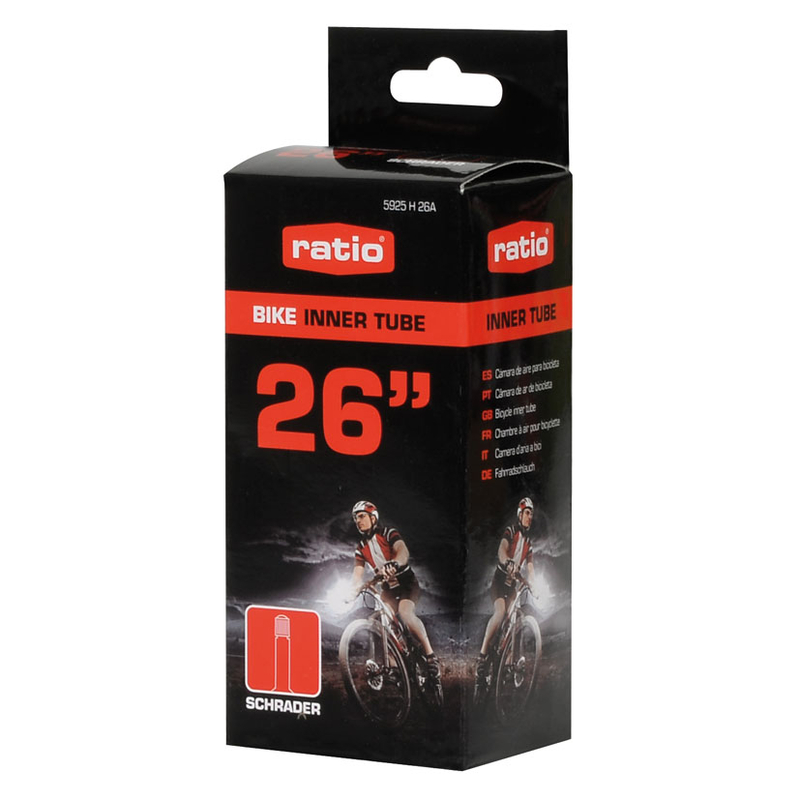 Cámara rueda bicicleta RATIO Valvula Schrader (Envase completo)