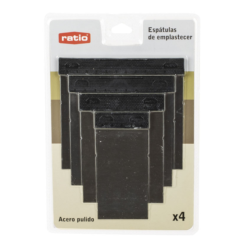 Juego 4 espátulas carrocero RATIO acero pulido