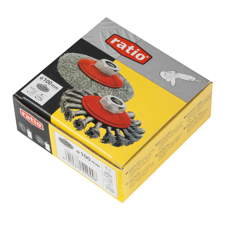 Cepillo abrasivo taza cónico acero ondulado RATIO 100 mm