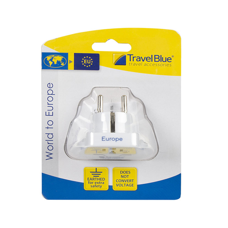 Adaptador de viaje TRAVELBLUE europeo con toma a tierra