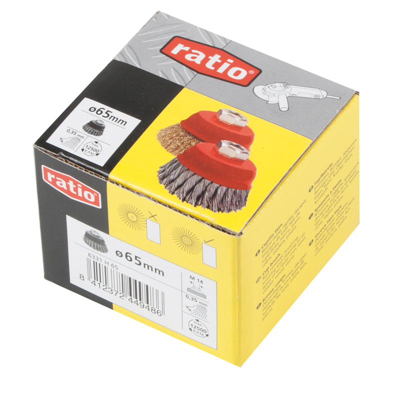 Cepillo abrasivo taza acero trenzado RATIO 65 mm
