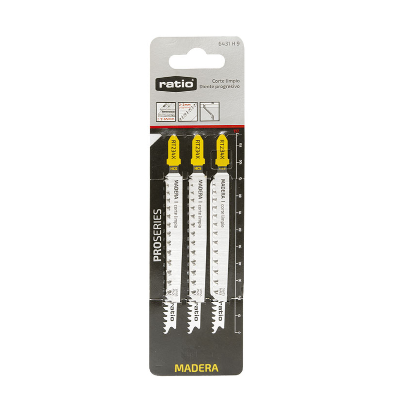 Set 3 sierras calar madera/plástico RATIO RT101B corte limpio anclaje tipo Bosch