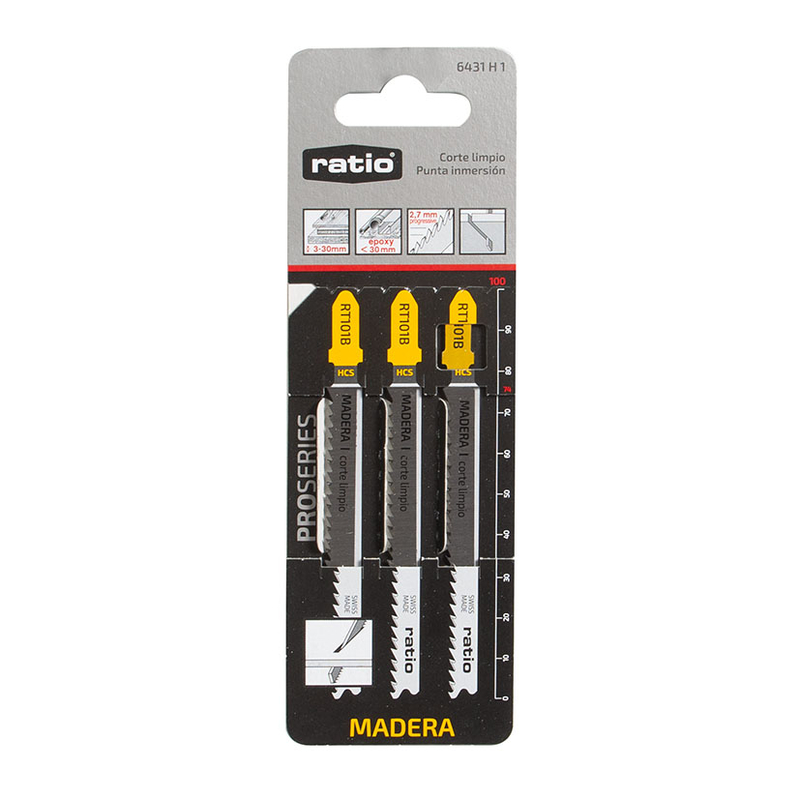 Set 3 sierras calar madera RATIO RT101BR corte limpio diente invertido anclaje tipo Bosch