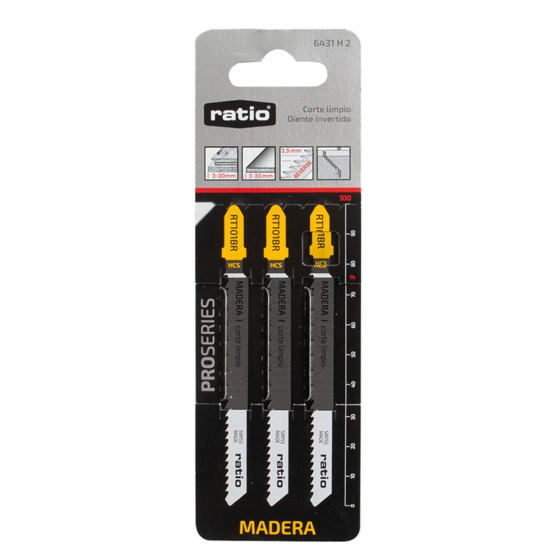 Set 3 sierras calar madera RATIO RT101BR corte limpio diente invertido anclaje tipo Bosch