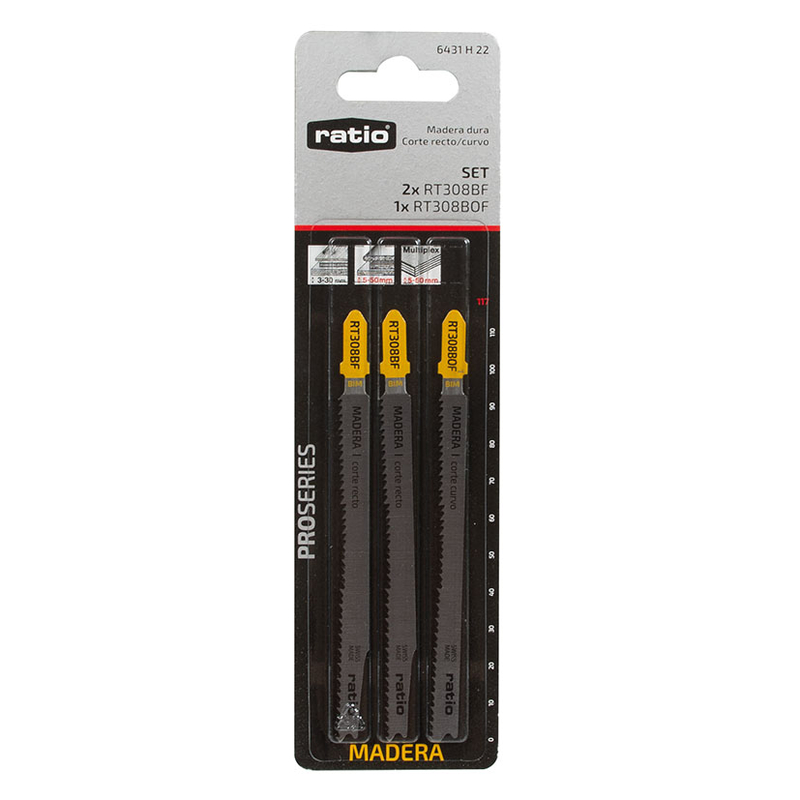 Set 3 sierras de calar madera/plástico RATIO RT308BF/308BF corte recto/curvo