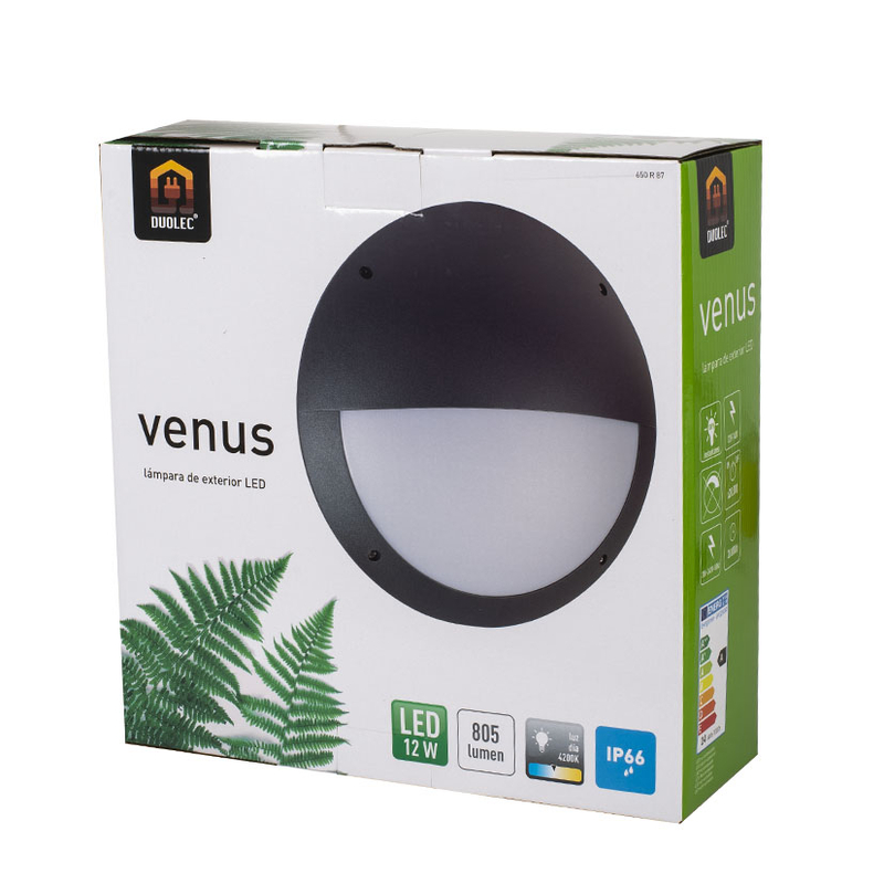 Aplique exterior LED DUOLEC Venus 12W 850 Lm negro